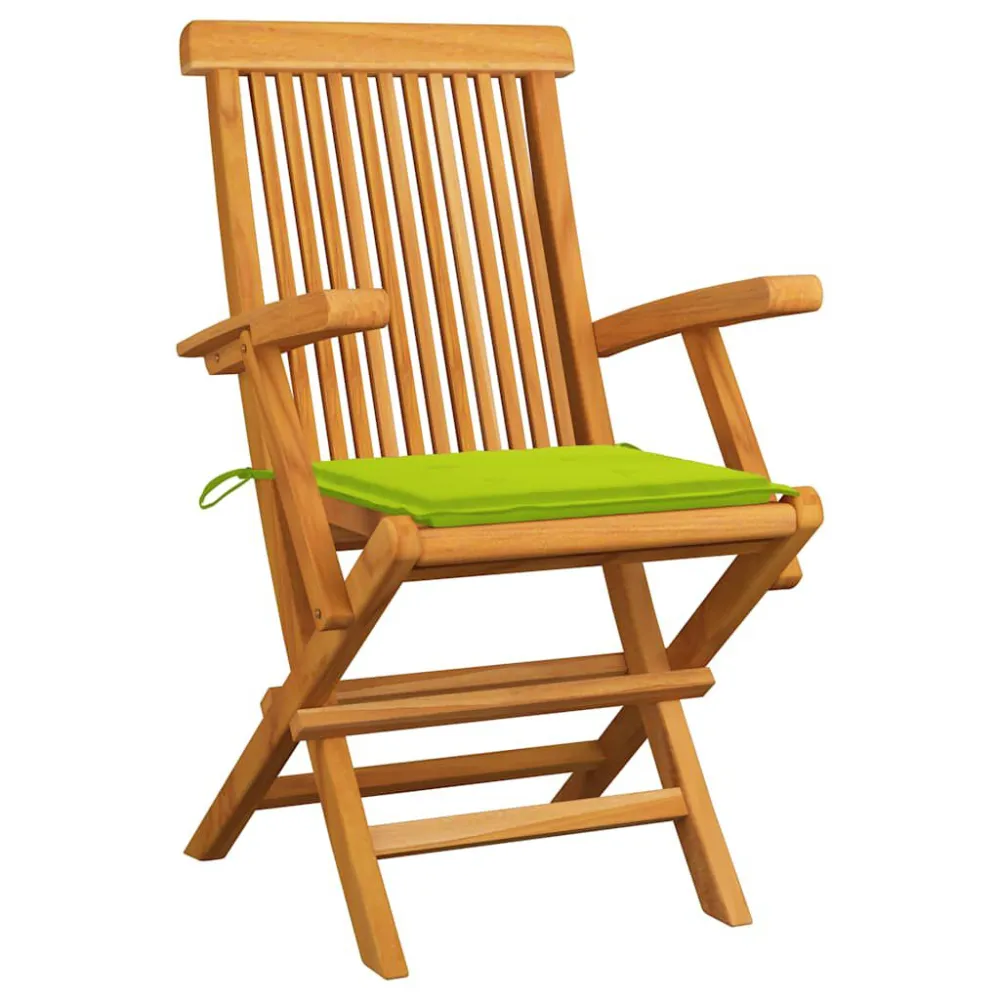 Cadeiras jardim com almofadões verde resplandecente 3 pcs teca maciç com Tecido Impermeável UV