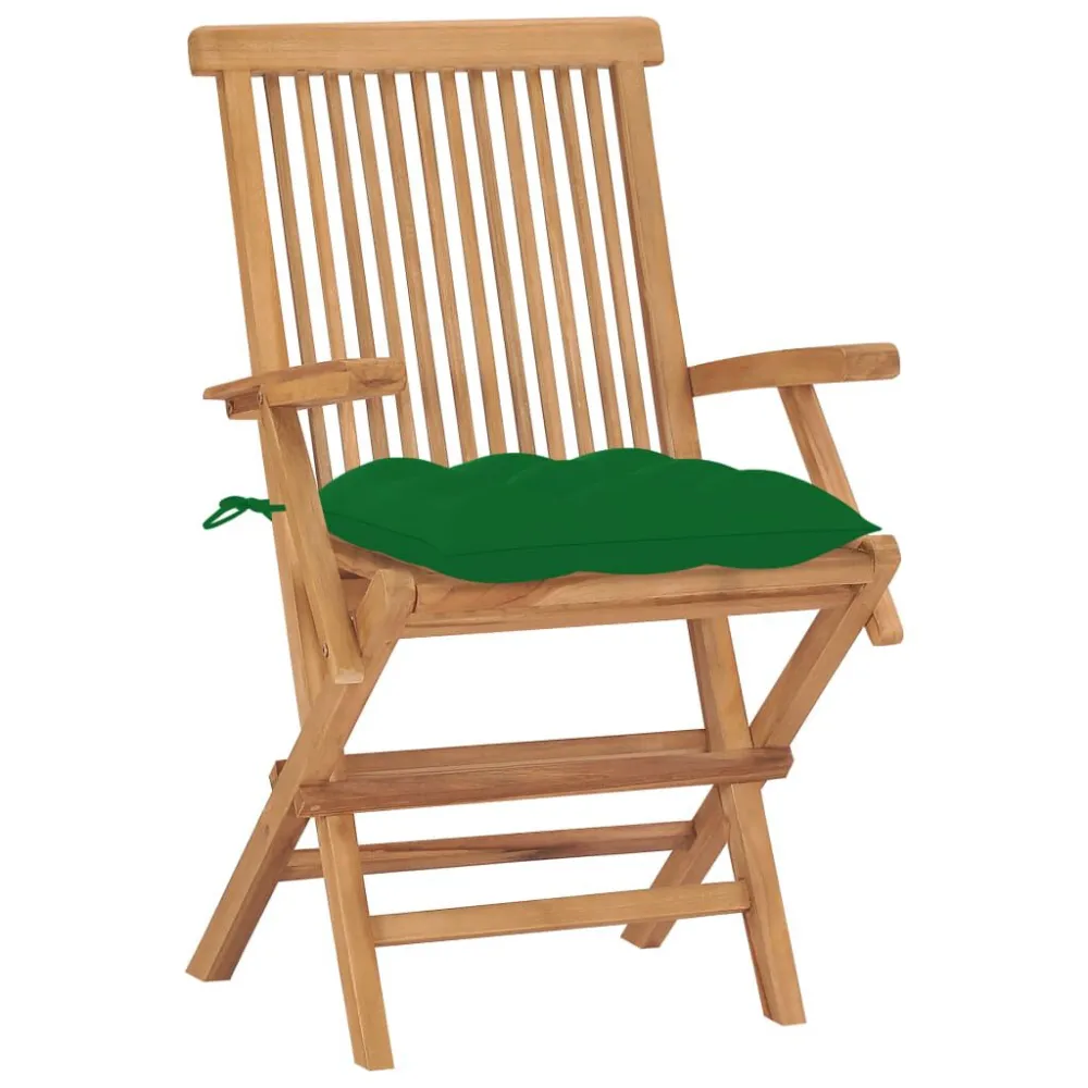 Cadeiras de jardim com almofadões verdes 2 pcs teca maciç com Revestimento em Textilene