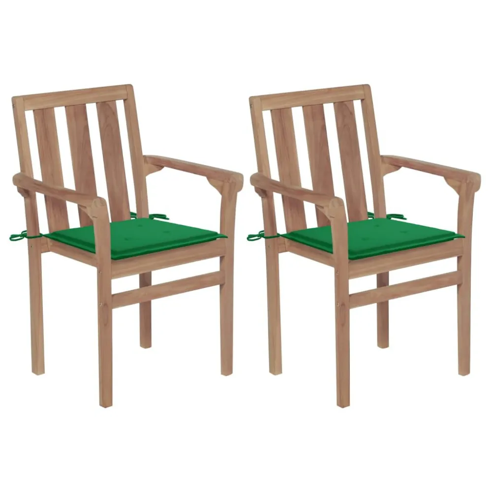 Cadeiras de jardim com almofadões verdes 2 pcs teca maciç com Almofada Inclusa