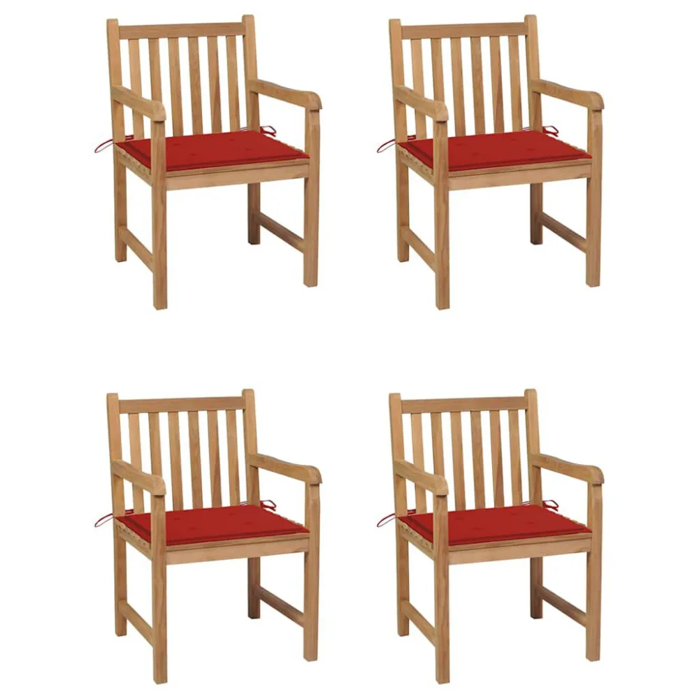 Cadeiras de jardim com almofadões vermelhos 4 pcs teca maciç com Encosto Ajustável