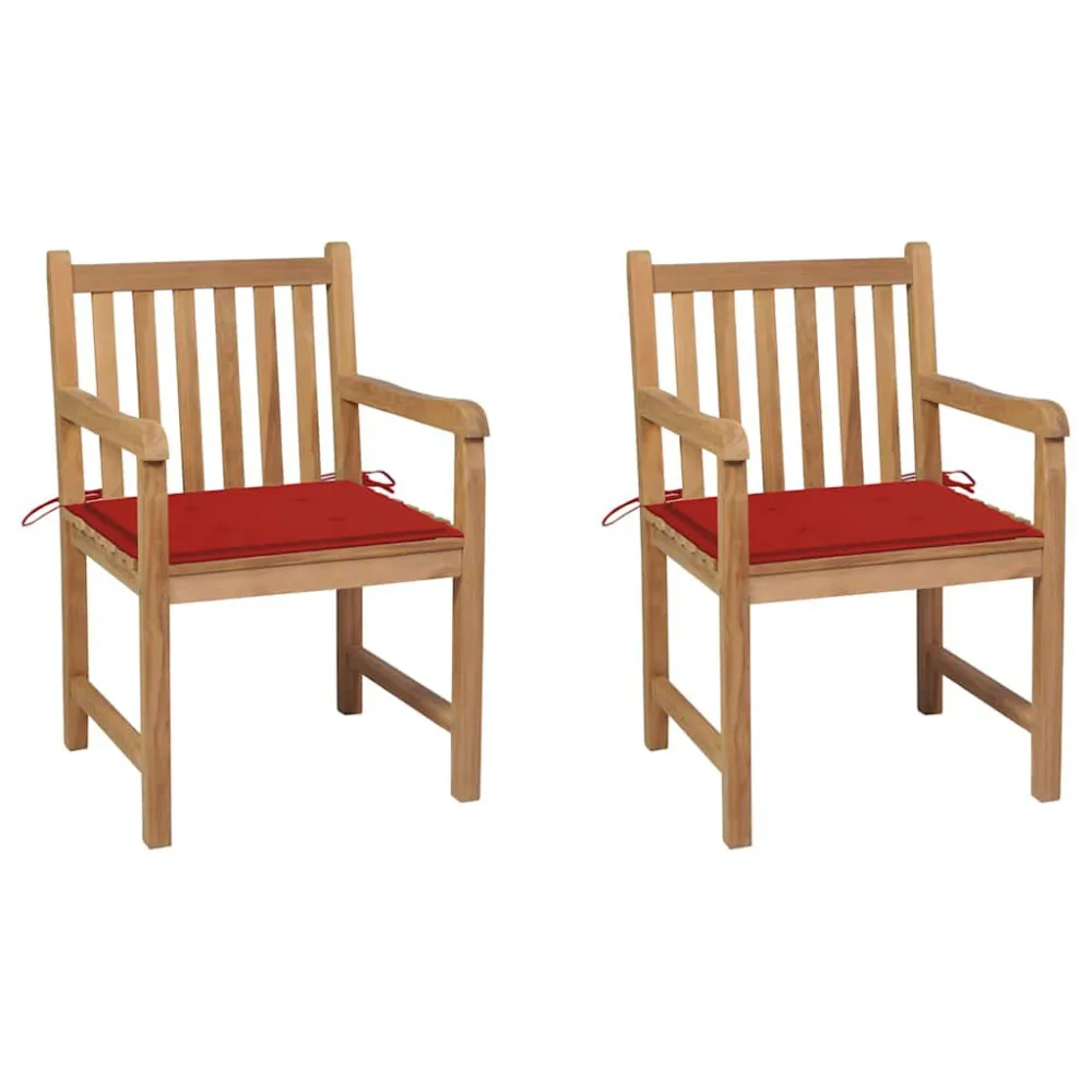 Cadeiras de jardim com almofadões vermelhos 2 pcs teca maciç | Montagem Fácil e Rápida