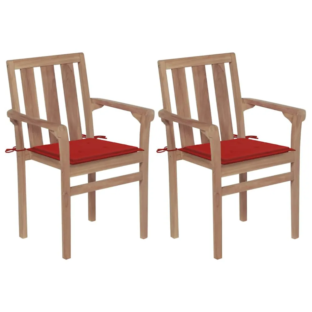Cadeiras de jardim com almofadões vermelhos 2 pcs teca maciç em Tecido Sunbrella