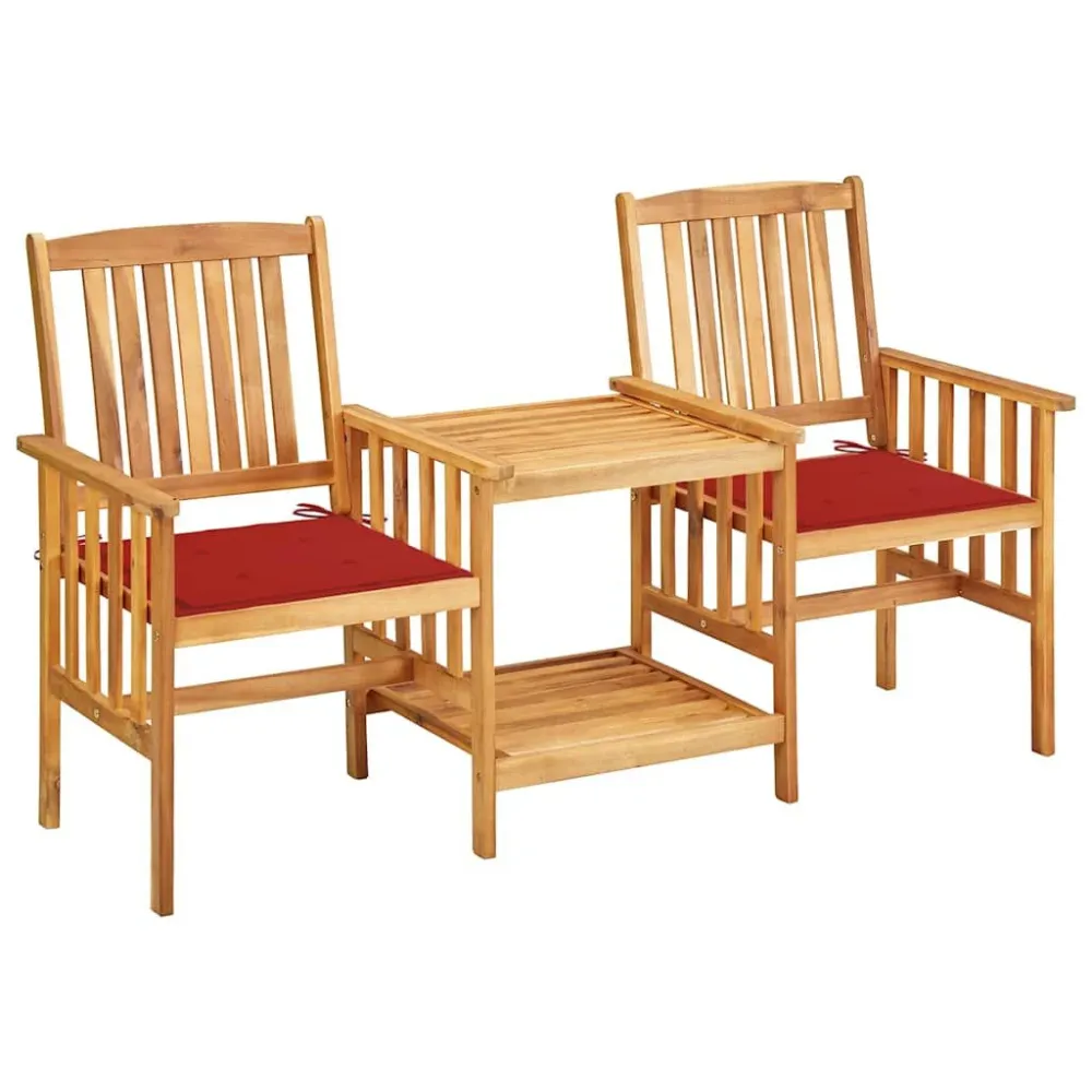 Cadeiras de jardim com mesa de centro e almofadões acácia maciç em Ferro Forjado