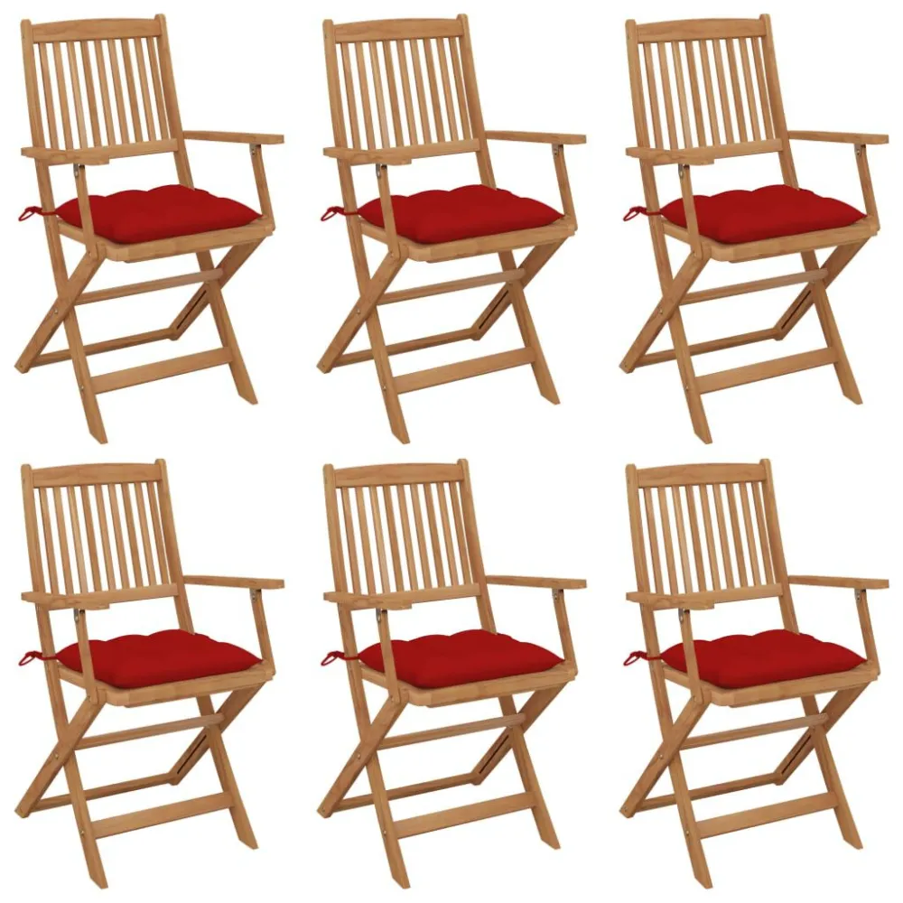 Cadeiras de jardim dobráveis com almofadões 6 pcs acácia maciç com Encosto Ajustável