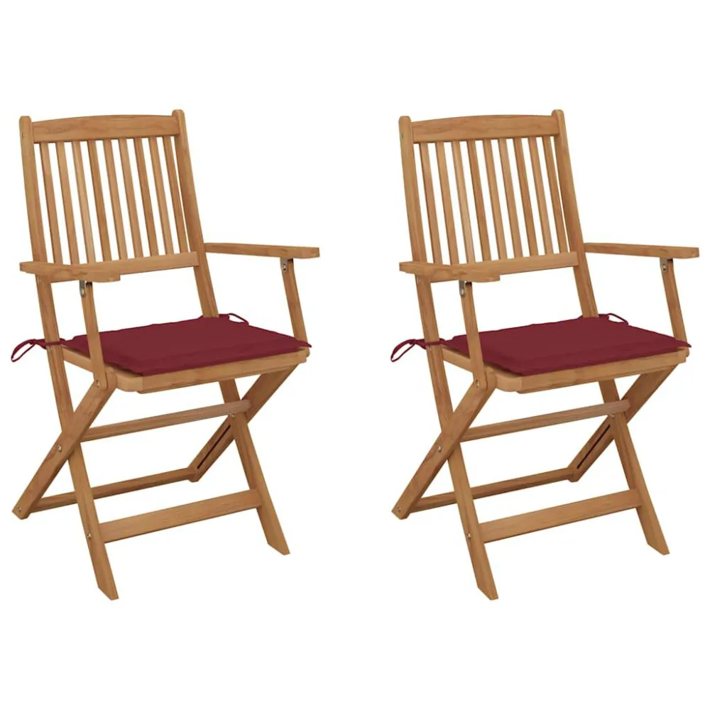 Cadeiras de jardim dobráveis com almofadões 2 pcs acácia maciç com Estrutura em Alumínio
