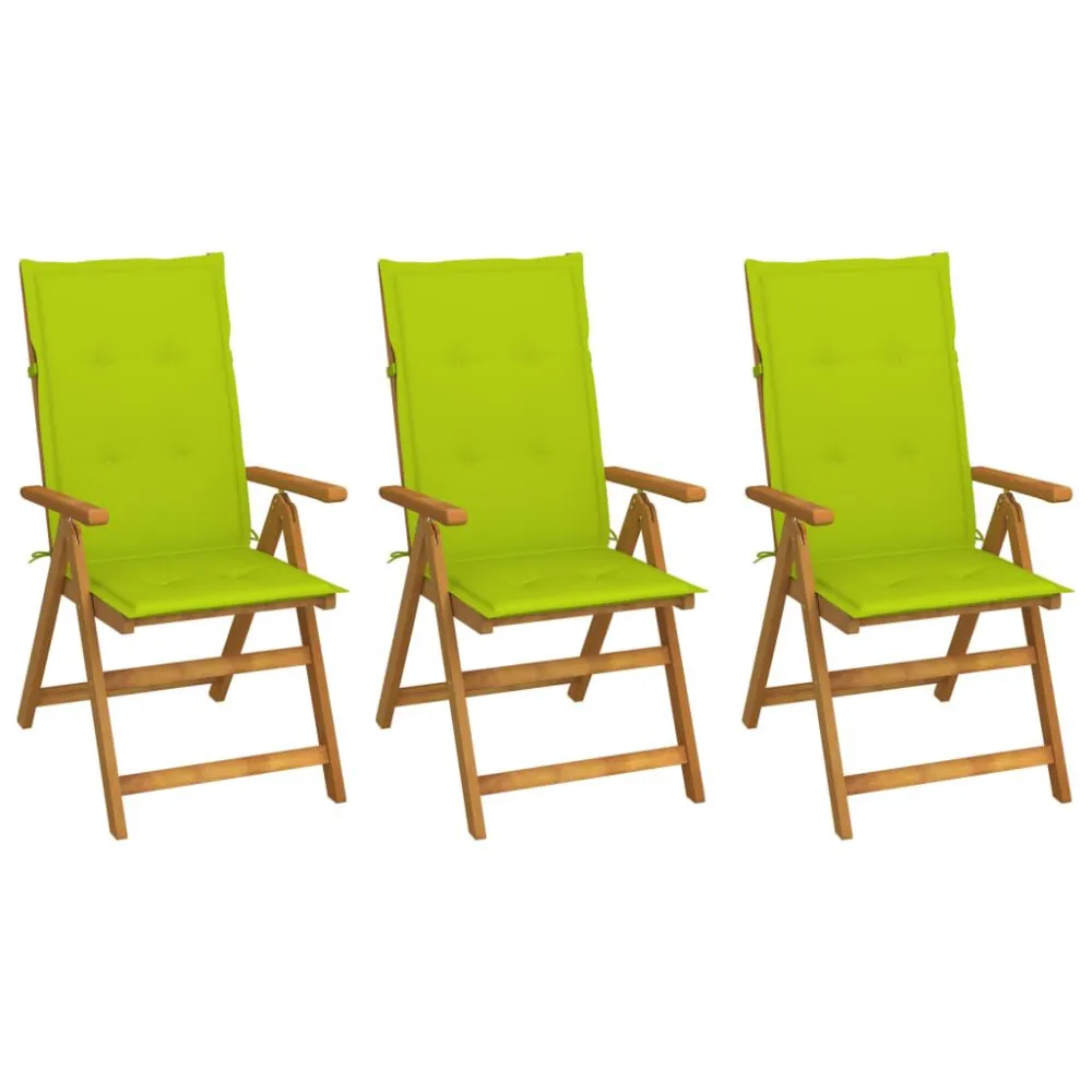 Cadeiras de jardim dobráveis com almofadões 3 pcs acácia maciç com Almofada Inclusa