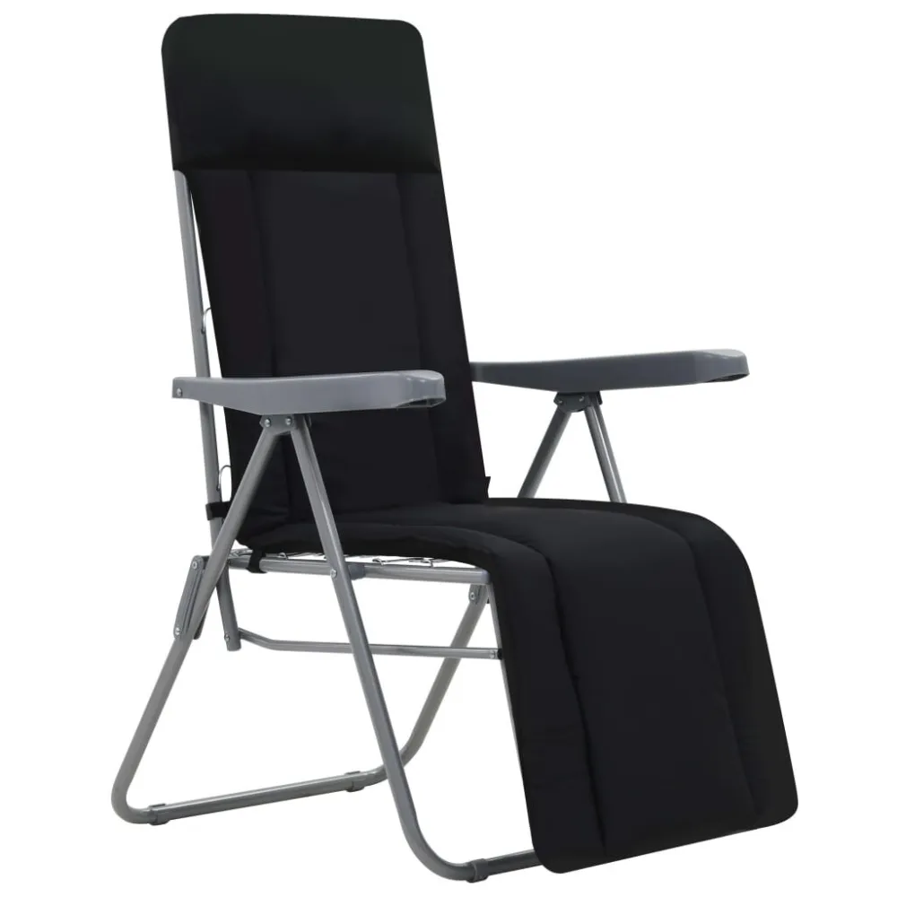 Cadeiras de jardim dobráveis com almofadões 2 pcs preto com Apoio para Bebidas