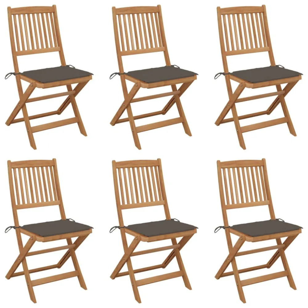 Cadeiras de jardim dobráveis com almofadões 6 pcs acácia maciç para Piscina e Jardim