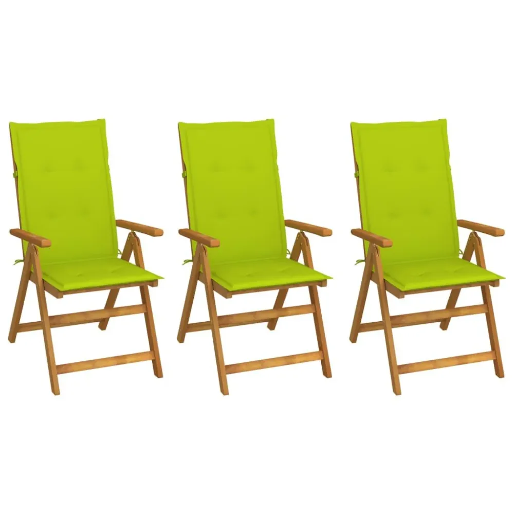 Cadeiras de jardim dobráveis com almofadões 3 pcs acácia maciç com Almofada Inclusa
