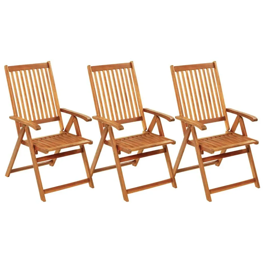 Cadeiras de jardim dobráveis com almofadões 3 pcs acácia maciç com Almofada Inclusa