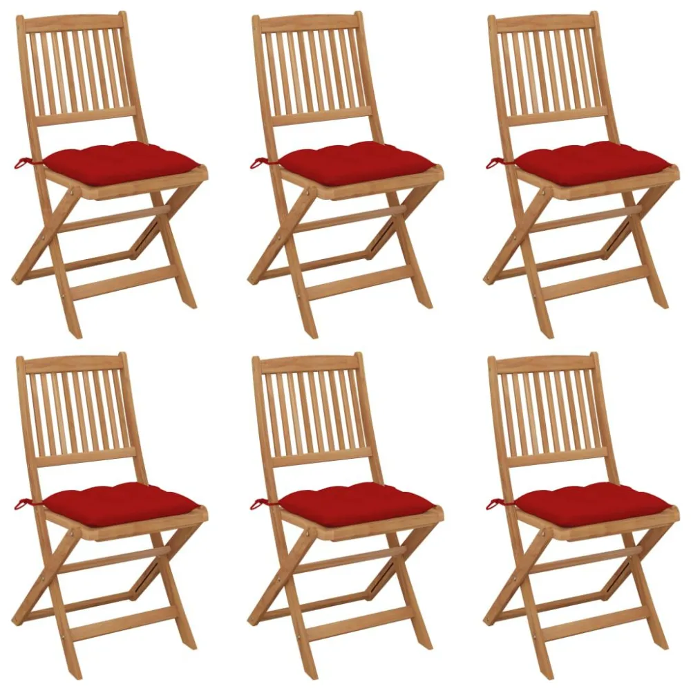 Cadeiras de jardim dobráveis com almofadões 6 pcs acácia maciç em Tecido Sunbrella