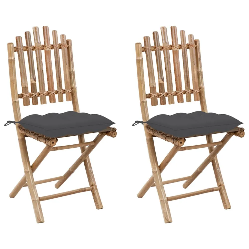 Cadeiras de jardim dobráveis com almofadões 2 pcs bambu | Resistente à Chuva | Confortável