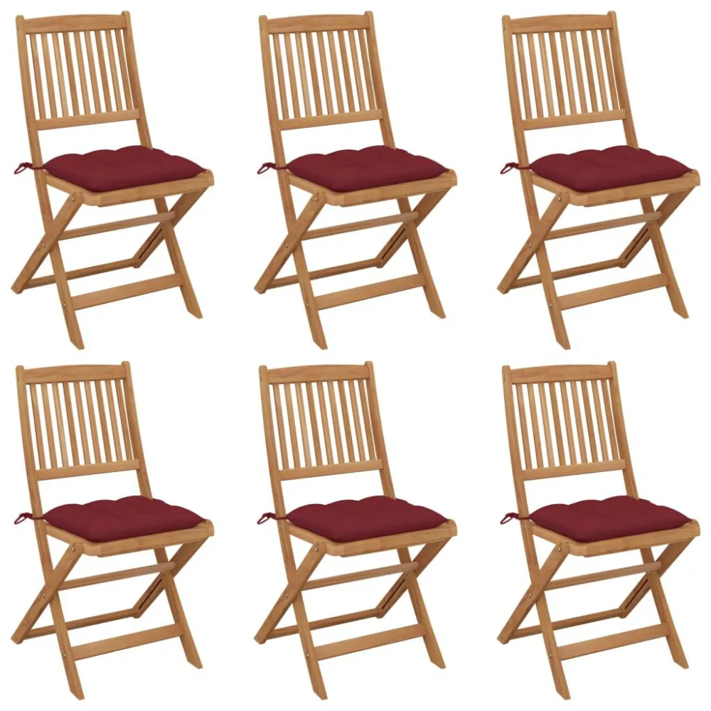 Cadeiras de jardim dobráveis com almofadões 6 pcs acácia maciç com Revestimento em Textilene