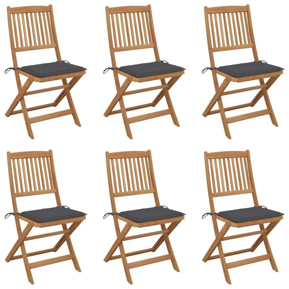 Cadeiras de jardim dobráveis com almofadões 6 pcs acácia maciç Dobrável e Portátil