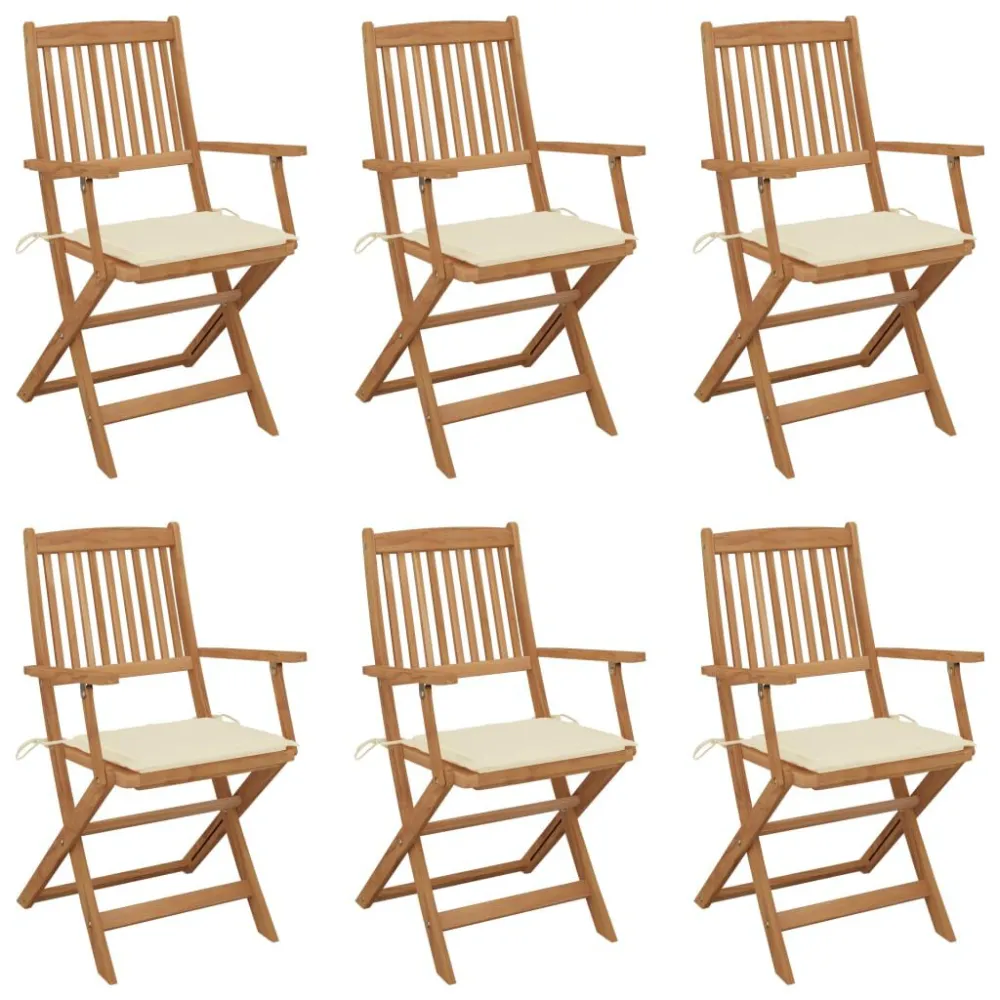 Cadeiras de jardim dobráveis com almofadões 6 pcs acácia maciç para Piscina e Jardim