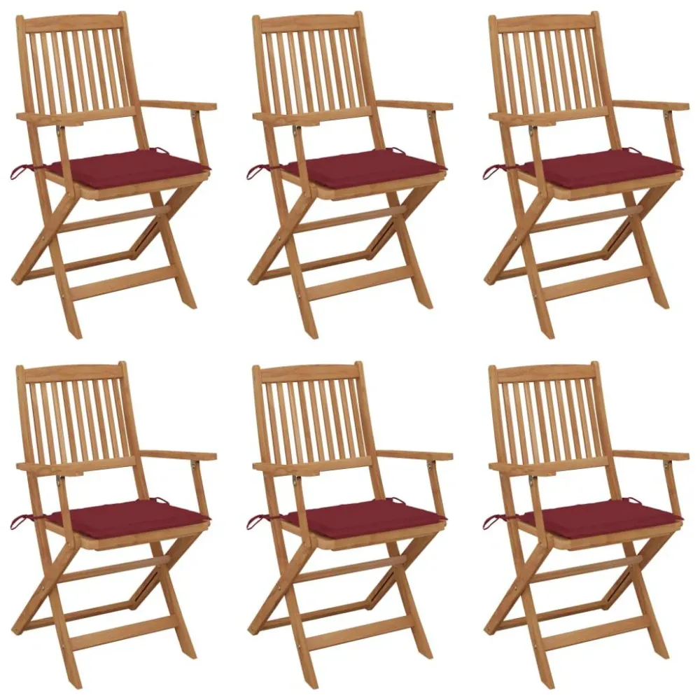 Cadeiras de jardim dobráveis com almofadões 6 pcs acácia maciç com Tecido Impermeável UV