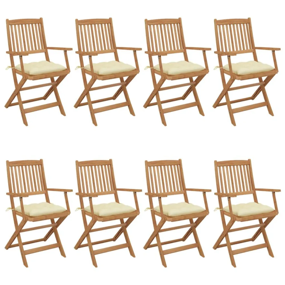 Cadeiras de jardim dobráveis 8 pcs com almofadões acácia maciç para Relaxamento ao Ar Livre