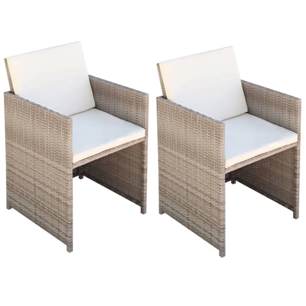 Cadeiras de jardim 2 pcs com almofadões e almofadas vime PE bege | Resistente à Chuva | Confortável