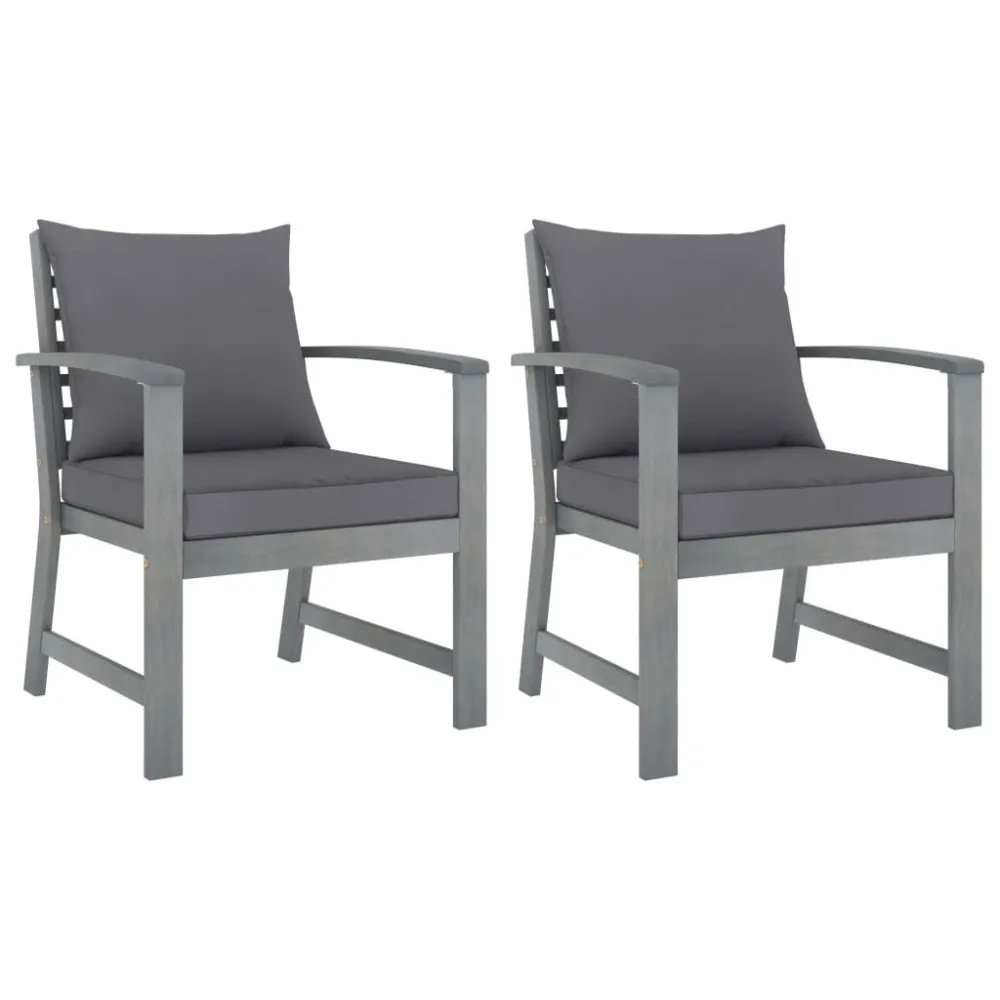Cadeiras jardim 2 pcs com almofadões cinza-escuro acácia maciç | Montagem Fácil e Rápida