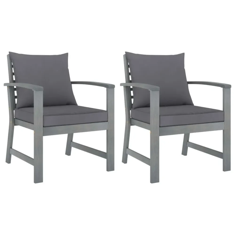 Cadeiras jardim 2 pcs com almofadões cinza-escuro acácia maciç | Montagem Fácil e Rápida
