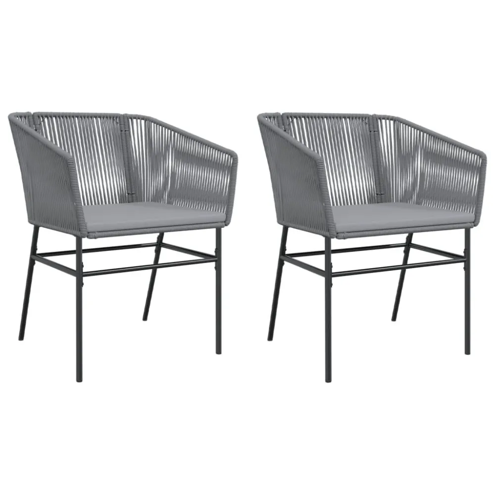 Cadeiras de jardim 2 pcs com almofadões vime PE cinzento com Apoio para Bebidas