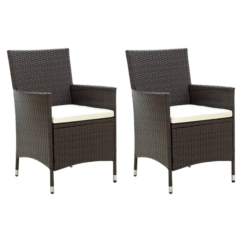 Cadeiras de jardim 2 pcs com almofadões vime PE castanho com Almofada Inclusa