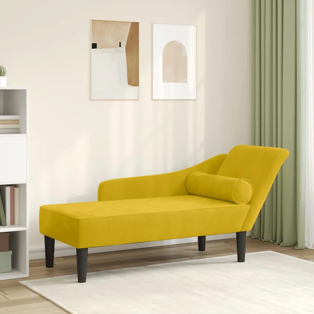 Chaise longue com almofadões veludo amarelo com Revestimento em Textilene