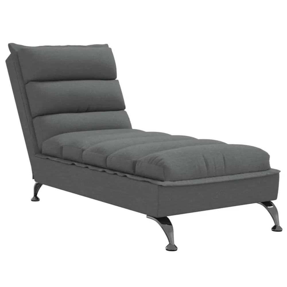 Chaise lounge com almofadões tecido cinzento-escuro Dobrável e Portátil