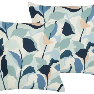 Conjunto de 2 almofadas de exterior com comum de folha azuis 45 x 45 cm VEGLINO com Apoio para Bebidas
