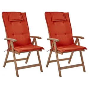 Conjunto de 2 cadeiras de jardim com almofadas AMANTEA Madeira de acácia Vermelho | Resistente à Chuva | Confortável