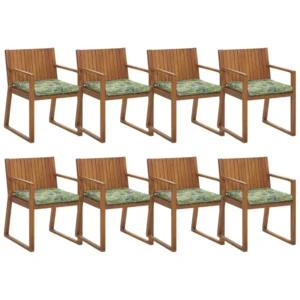 Conjunto de 8 cadeiras de jardim com almofadas SASSARI Madeira de acácia Verde com Encosto Ajustável