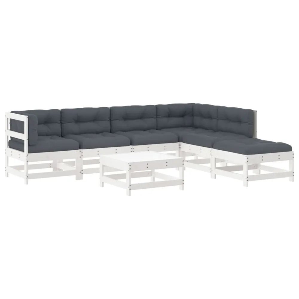 Conjunto Completo de 7pcs conjunto lounge jardim com almofadões madeira maciç branco