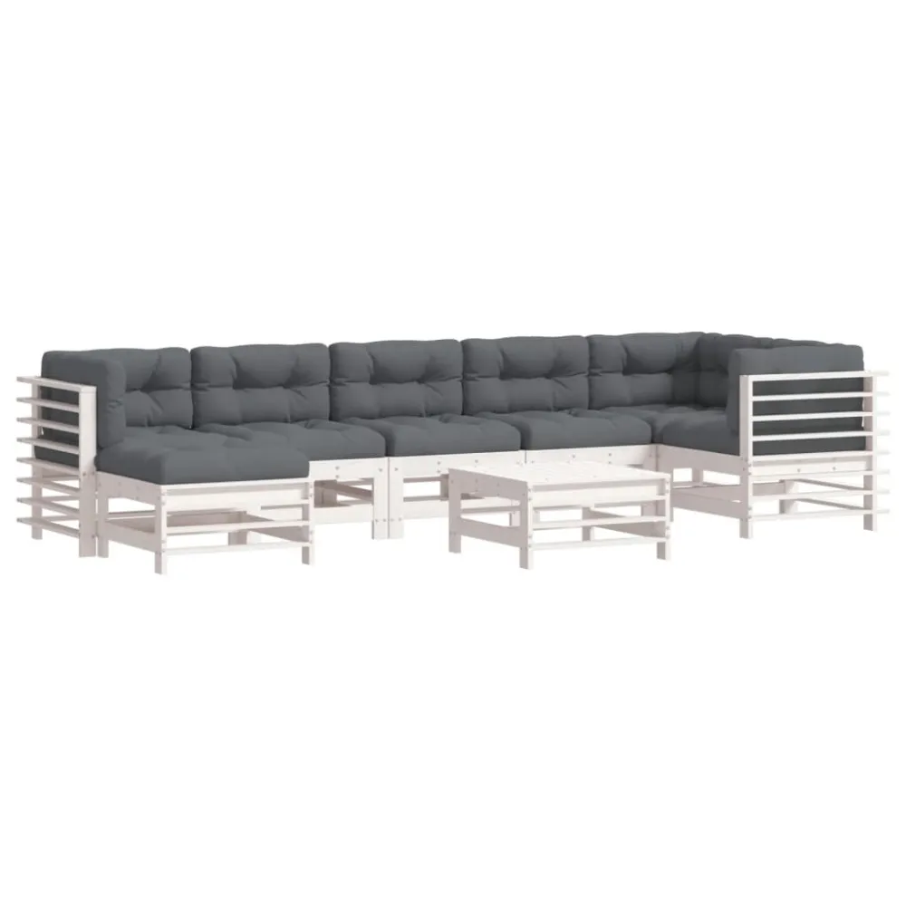 Conjunto Completo de 8pcs conjunto lounge jardim com almofadões madeira maciç branco