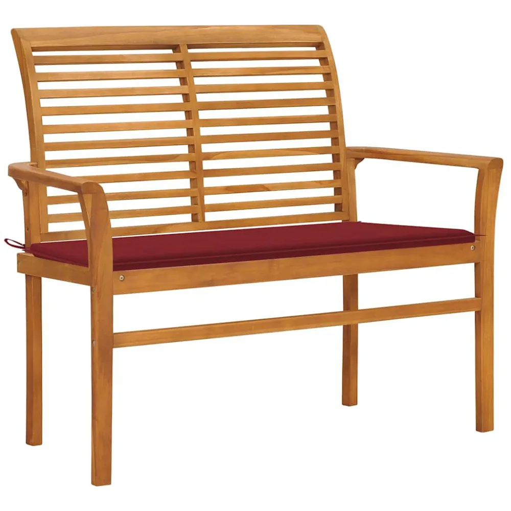 Conjunto Completo de Banco de jardim com almofadão vermelho tinto 112 cm teca maciç