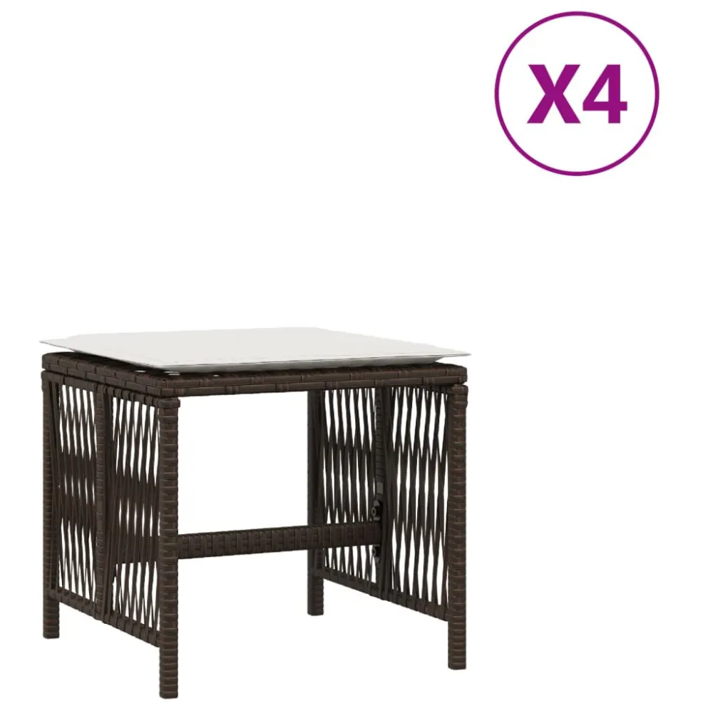 Conjunto Completo de Bancos jardim com almofadões 4 pcs 41x41x36 cm vime PE castanho