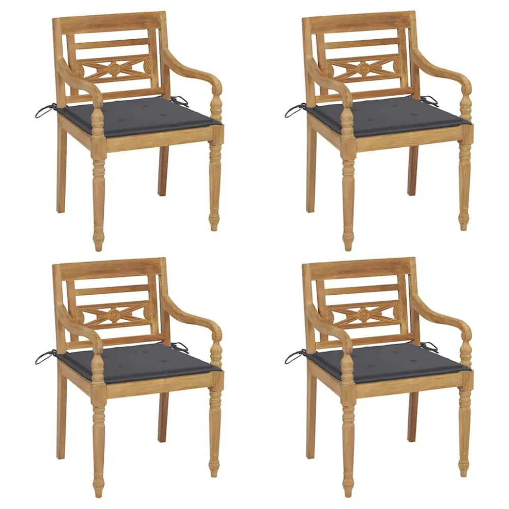 Conjunto Completo de Cadeiras Batávia com almofadões 4 pcs madeira de teca maciç