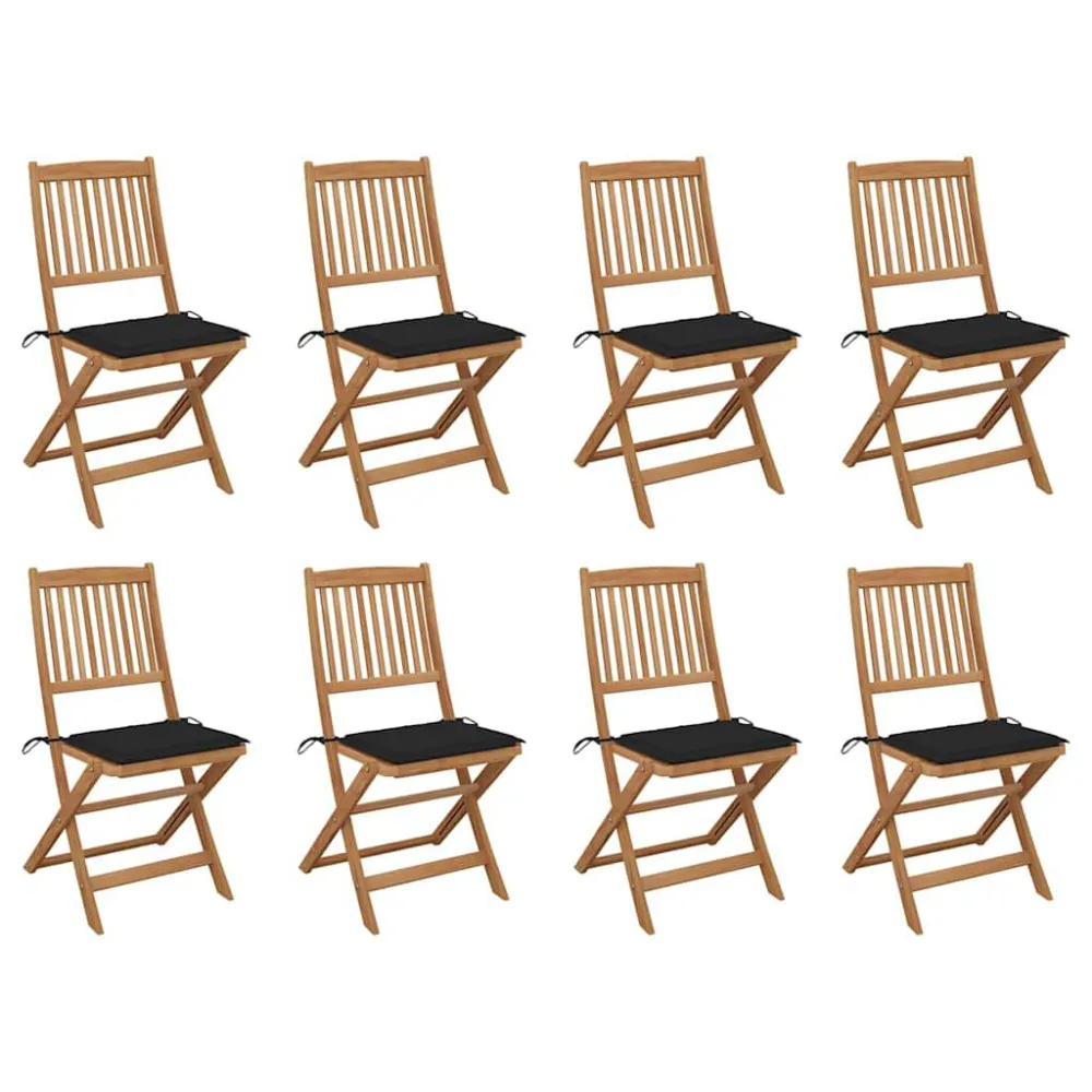 Conjunto Completo de Cadeiras de exterior dobráveis com almofadões 8pcs acácia maciç