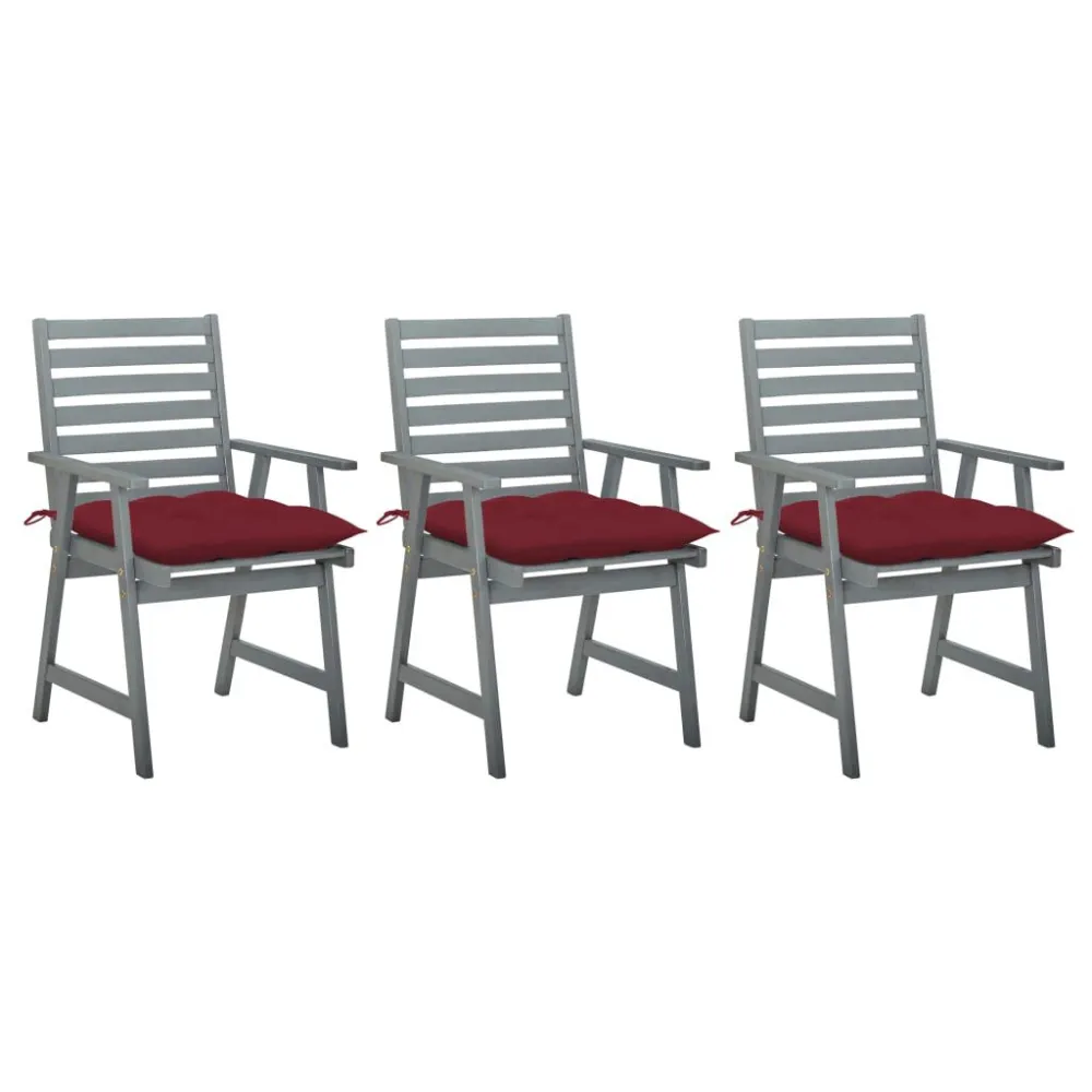 Conjunto Completo de Cadeiras de jantar para jardim 3 pcs com almofadões acácia maciç