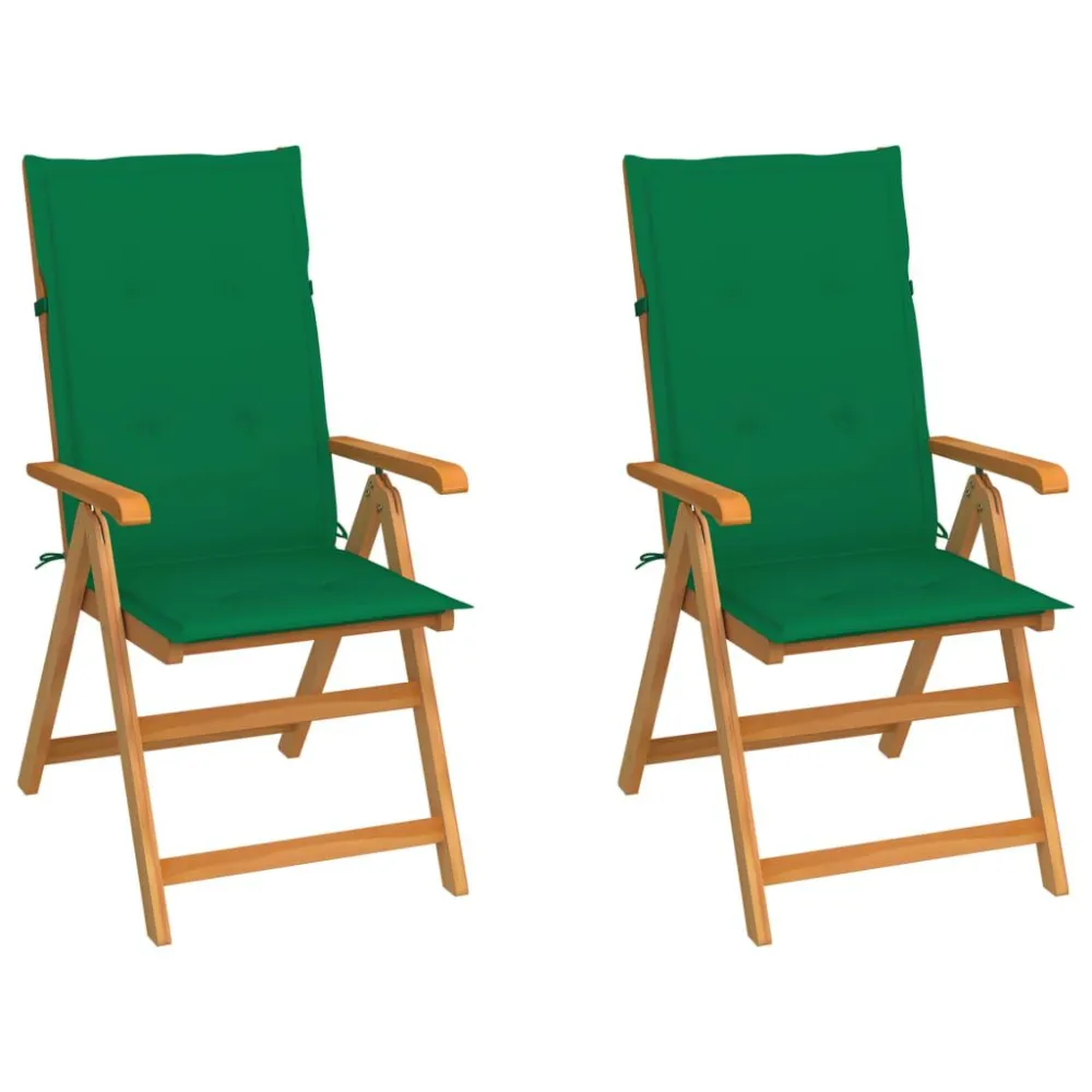 Conjunto Completo de Cadeiras de jardim com almofadões verdes 2 pcs teca maciç