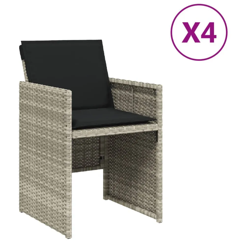 Conjunto Completo de Cadeiras de jardim com almofadões 4 pcs vime PE cinzento-claro