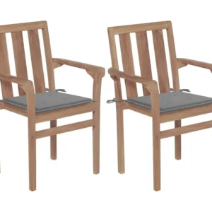 Conjunto Completo de Cadeiras de jardim com almofadões cinzentos 2 peças teca maciç