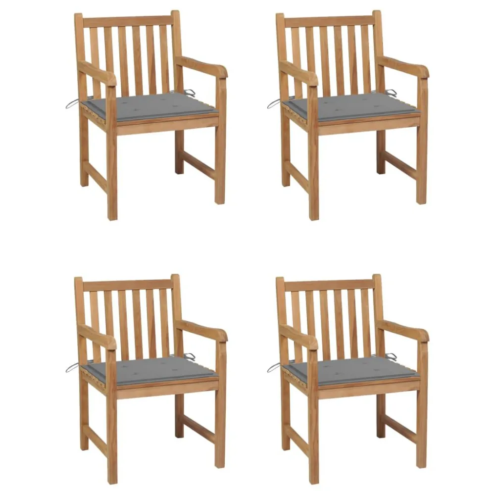 Conjunto Completo de Cadeiras de jardim com almofadões cinzentos 4 pcs teca maciç