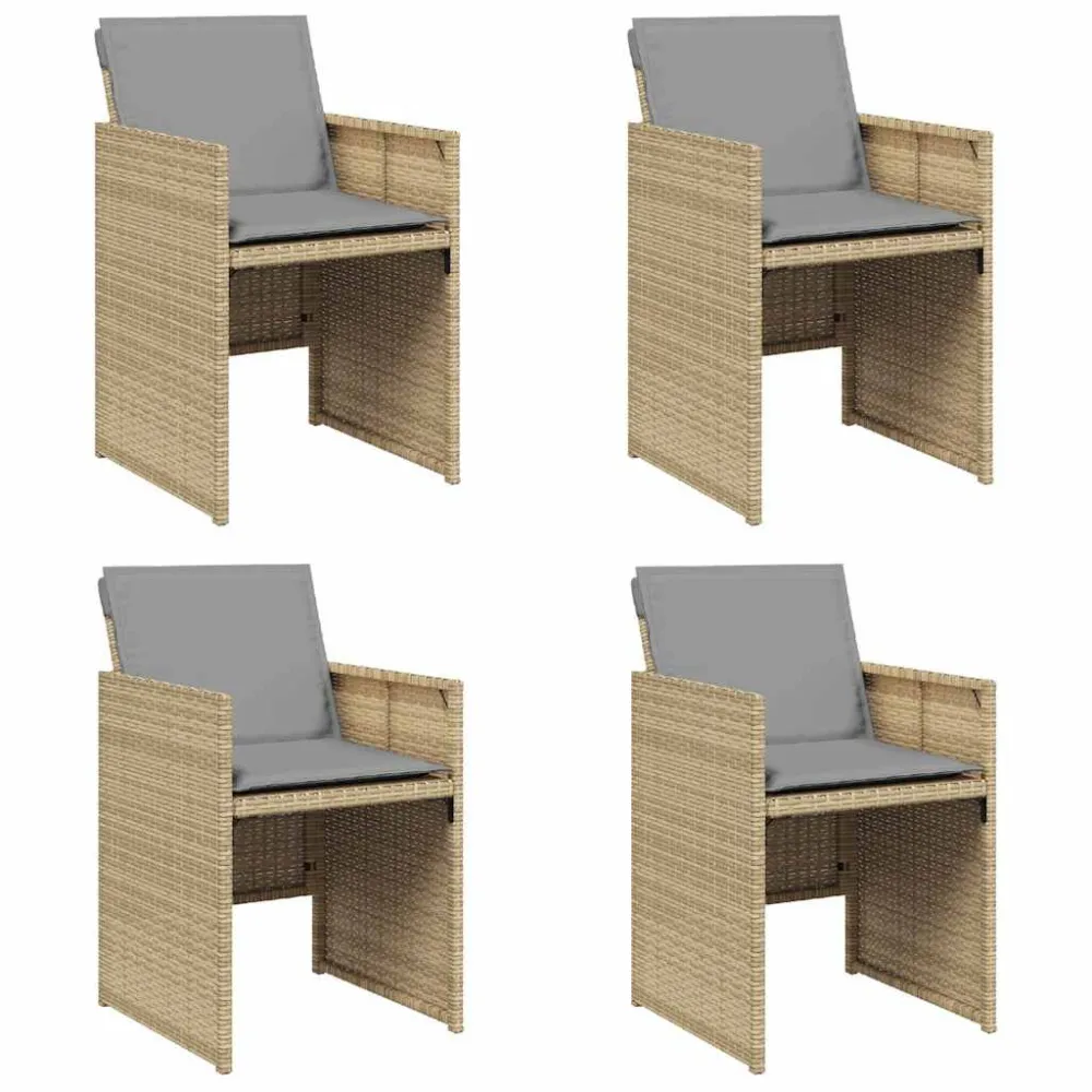 Conjunto Completo de Cadeiras de jardim com almofadões 4 pcs vime PE bege misturado