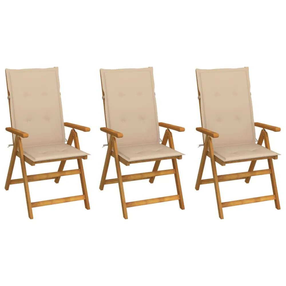 Conjunto Completo de Cadeiras de jardim dobráveis com almofadões 3 pcs acácia maciç
