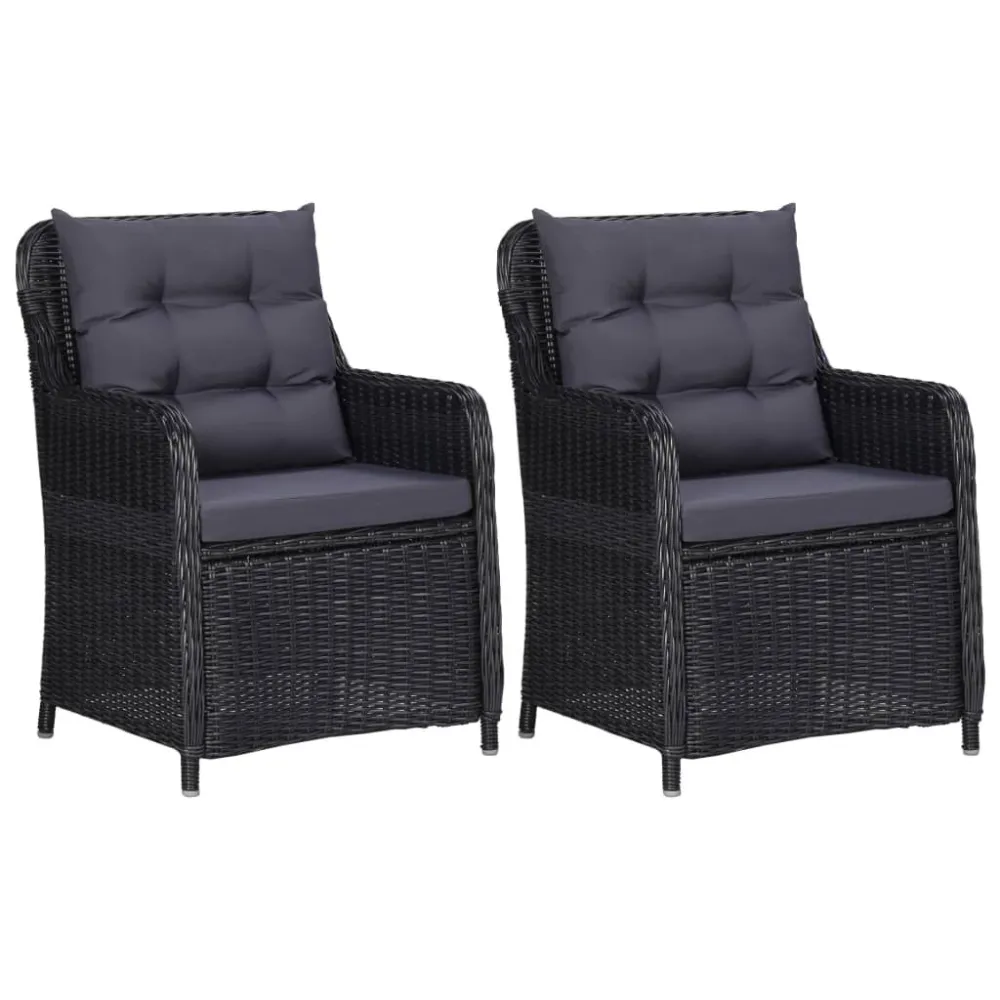 Conjunto Completo de Cadeiras de jardim 2 pcs com almofadões vime PE preto
