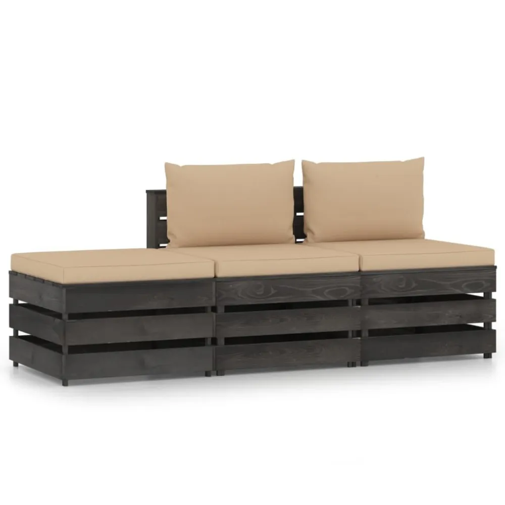 Conjunto Completo de 3 pcs conj. lounge jardim + almofadões madeira impreg. cinzento