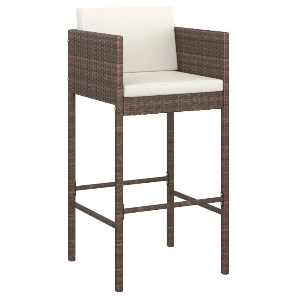 Conjunto Completo de 7 pcs conjunto de bar para jardim com almofadões vime PE castanho