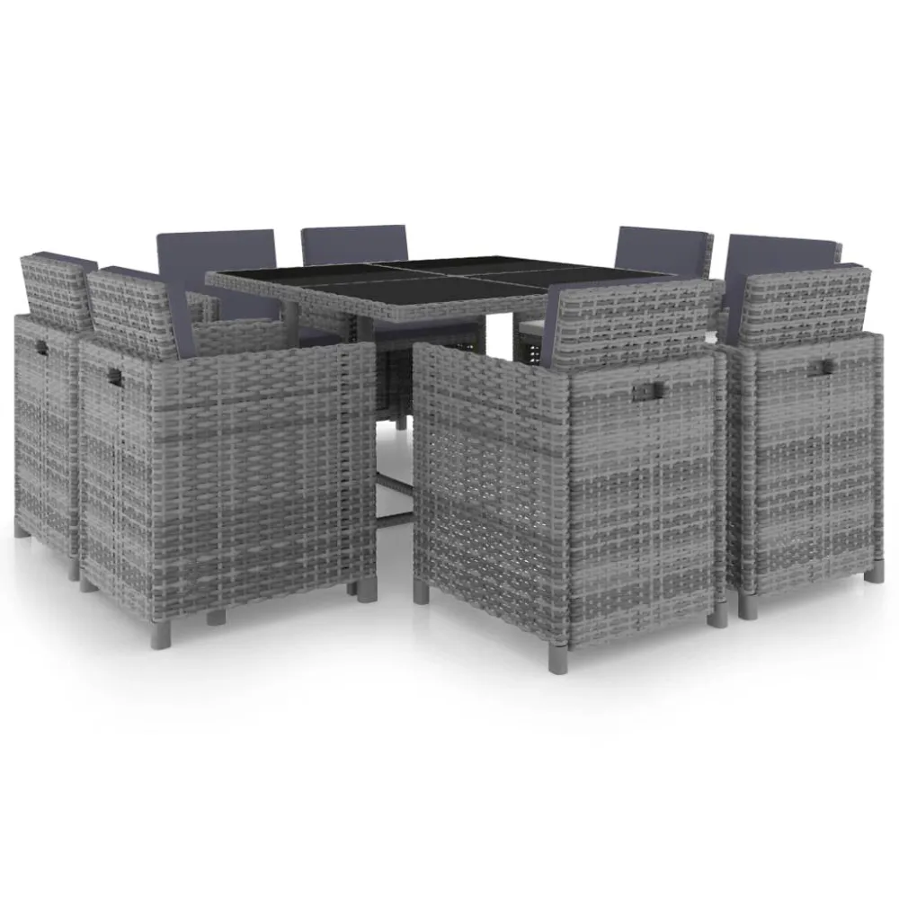 Conjunto Completo de 9 pcs conjunto jantar exterior com almofadões vime PE antracite