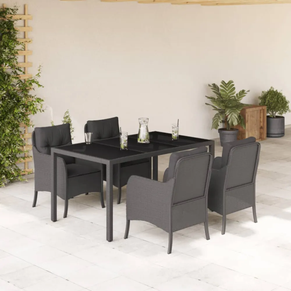 Conjunto Completo de 5 pcs conjunto de jantar para jardim com almofadões vime PE preto