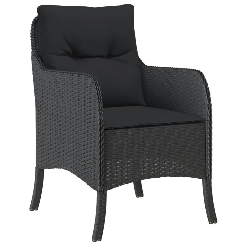 Conjunto Completo de 5 pcs conjunto de jantar para jardim com almofadões vime PE preto